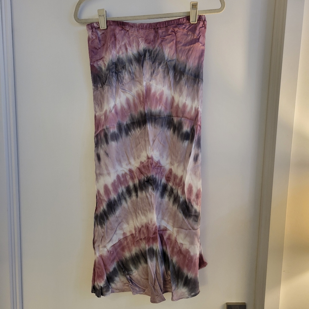 Tie Dye Satin Midi Skirt